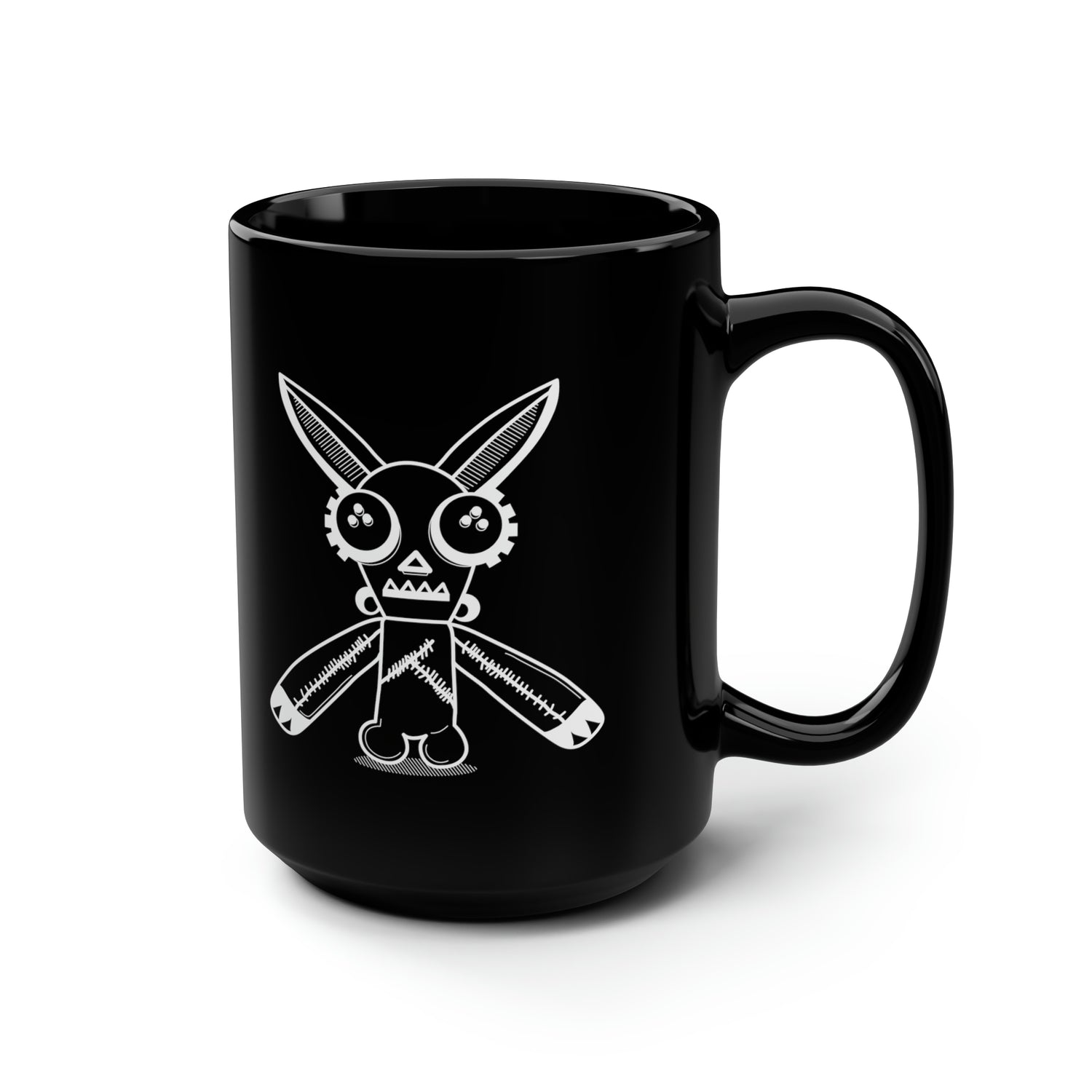 Undead Robot Bunny Black Mug, 15oz